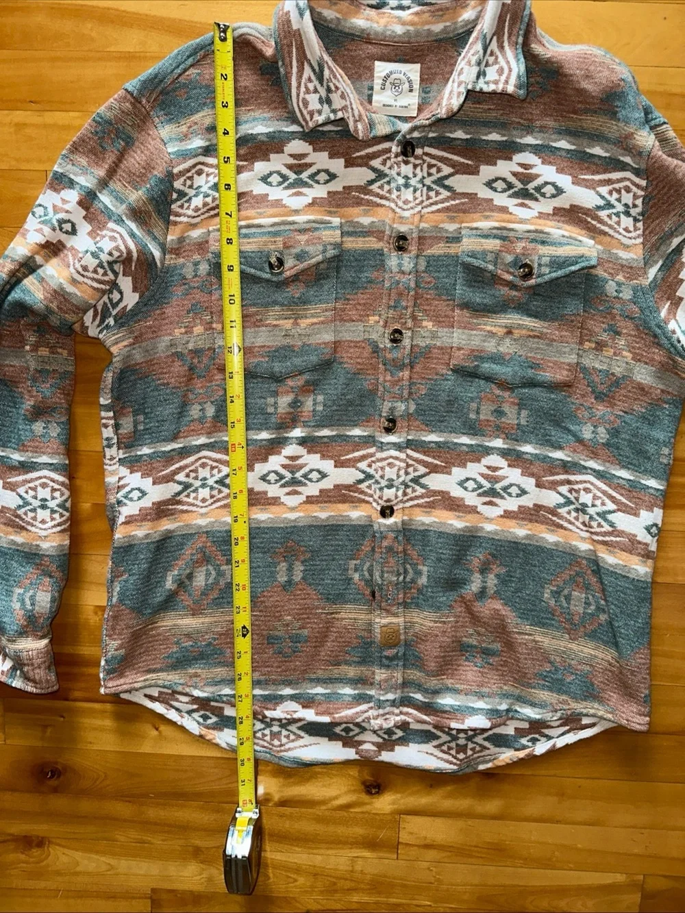 Dubinik Mens XL Southwestern Aztec Shirt Teal Brown Cotton Button Up Western